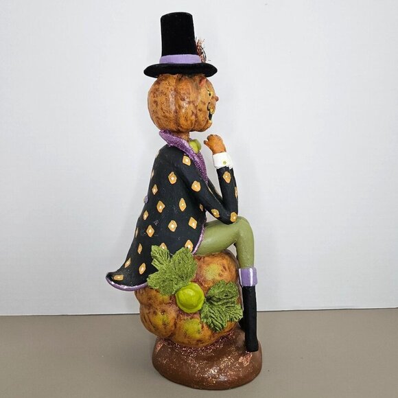 CJF Design Pumpkin Man Figure Halloween Folk Art Whimsical 12.5" Primitive Decor - Picture 3 of 8